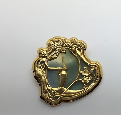 Duri Art Nouveau Brooch Pin Gold Tone Abalone Shell Woman Lady Water Pitcher 