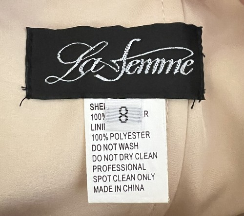 New LA FEMME Floral Embroidered Mesh A-Line Gown In Champagne Size 8 $619 - Picture 6 of 7