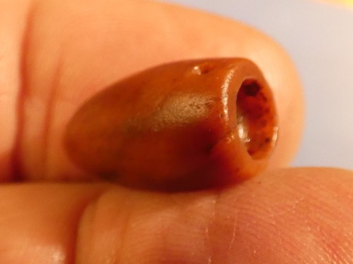 ANCIENT PRECOLUMBIAN TAIRONA 3 HOLE BULLET SHAPE RED JASPER BEAD 18.4-9.6 MM#1 - Picture 7 of 8