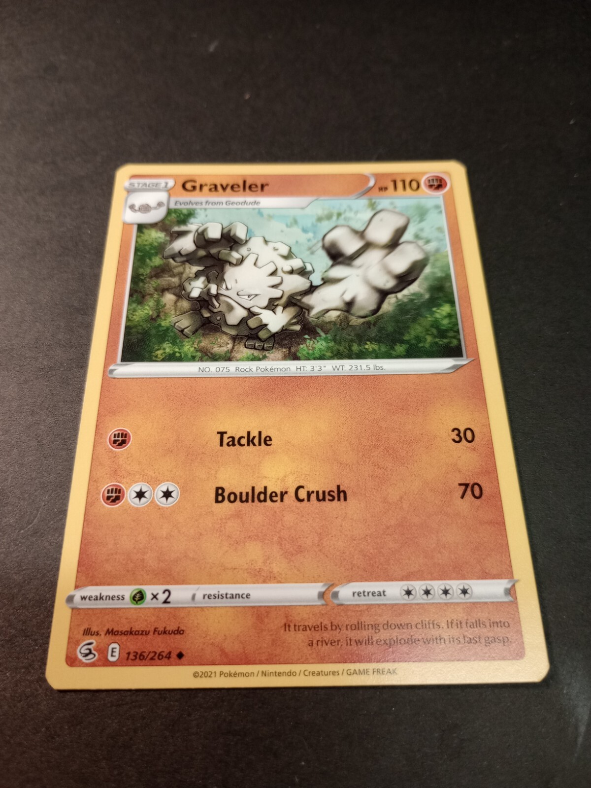 Pokemon Fusion Strike Graveler Uncommon Card 136/264 NM