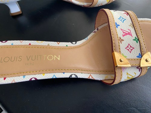 LOUIS VUITTON MURAKAMI MONOGRAM MULTI-COLOR PUMPS HEELS SIZE 37-7 MULES SANDALS - Picture 6 of 8