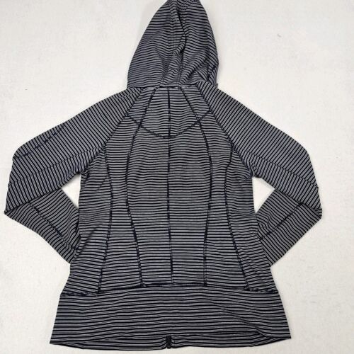 Athleta Full Zip Hoodie Sz Medium Blue White Striped Fleece Lined Jacket Active - Picture 3 of 7