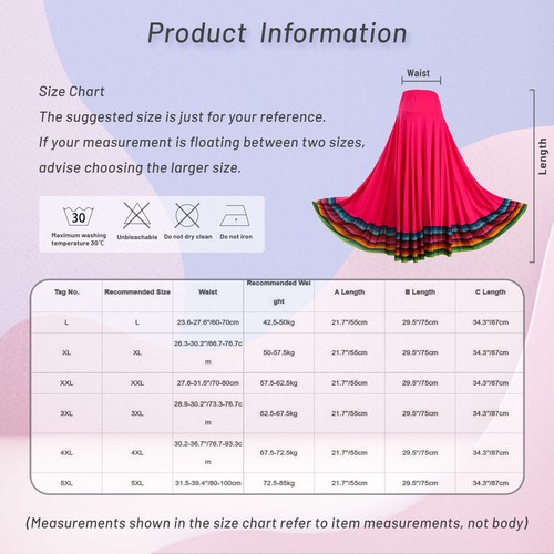 Women's Folklorico Dance Skirts Folkloric Mexican Flamenco Full Circle Skirt - Picture 49 of 85