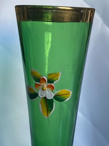 GREEN GLASS BOHEMIAN VASE - Picture 2 of 3