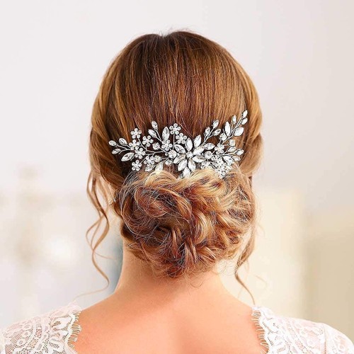 Wedding Hair Accessory Boho Bridal Hair Comb crystal pearl with leaves and flowe - Picture 6 of 7