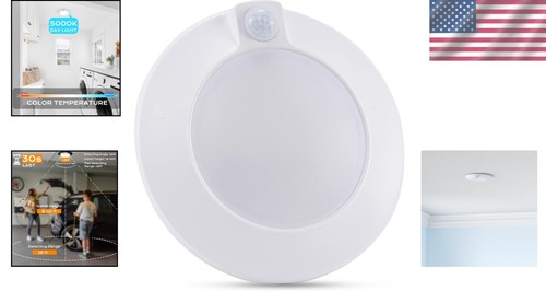 Sleek White Motion Sensor Ceiling Light 10W, 5000K Cool Daylight Indoor Lighting - Picture 2 of 10