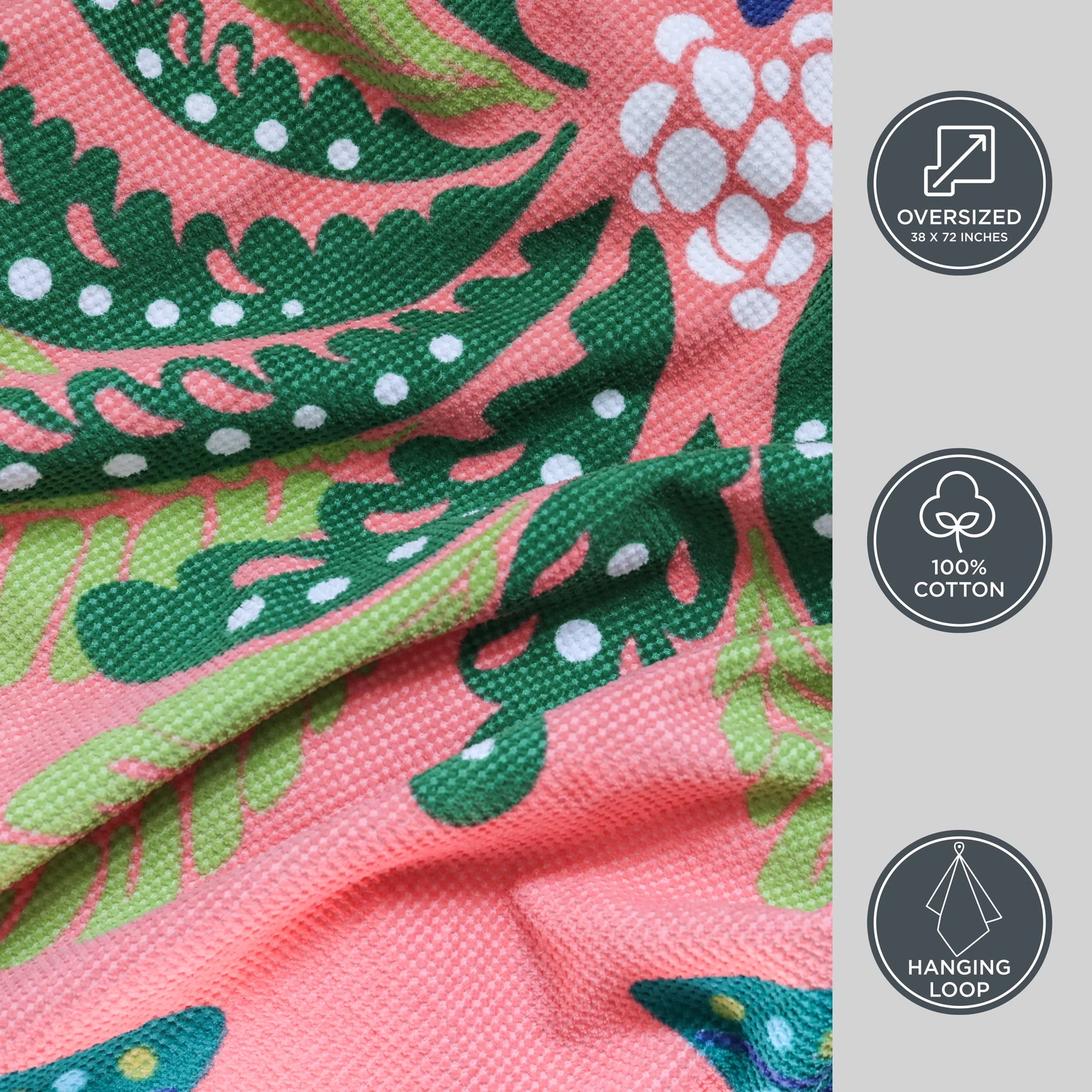 Oversized Printed Palm Tree 100% Cotton Velour Beach Towel, 38” x 72"