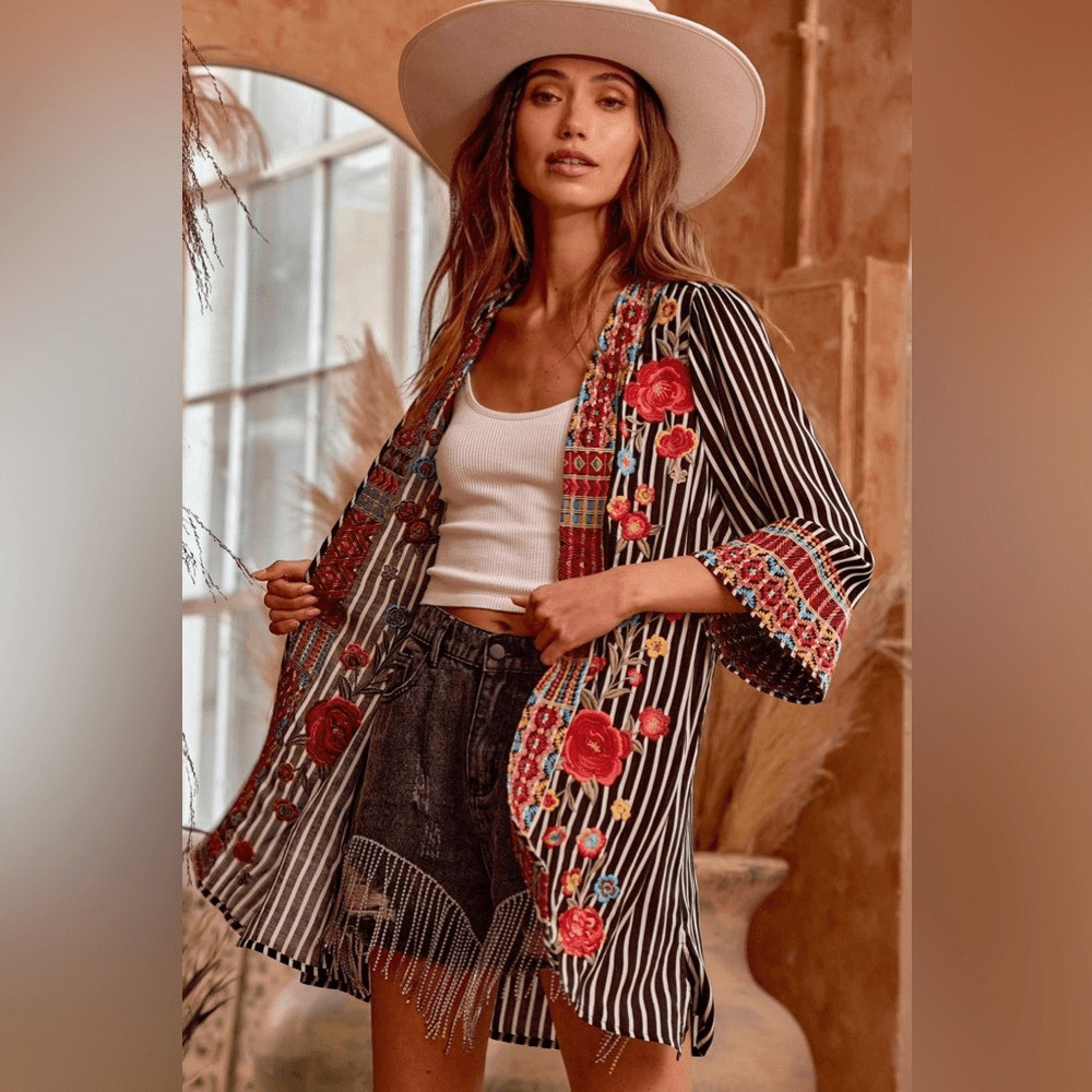 Savannah Jane EMBROIDERED STRIPED CARDIGAN - image 3