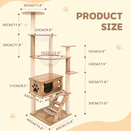 Wooden Cat Tree Tower Scratching Post Scratcher Large Condo House Cats Bed Stand - Picture 3 of 8
