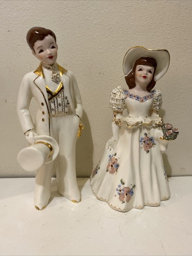 VTG Art Deco Young Victorian couple by Florence Pasadena CA pink, EXC Condition