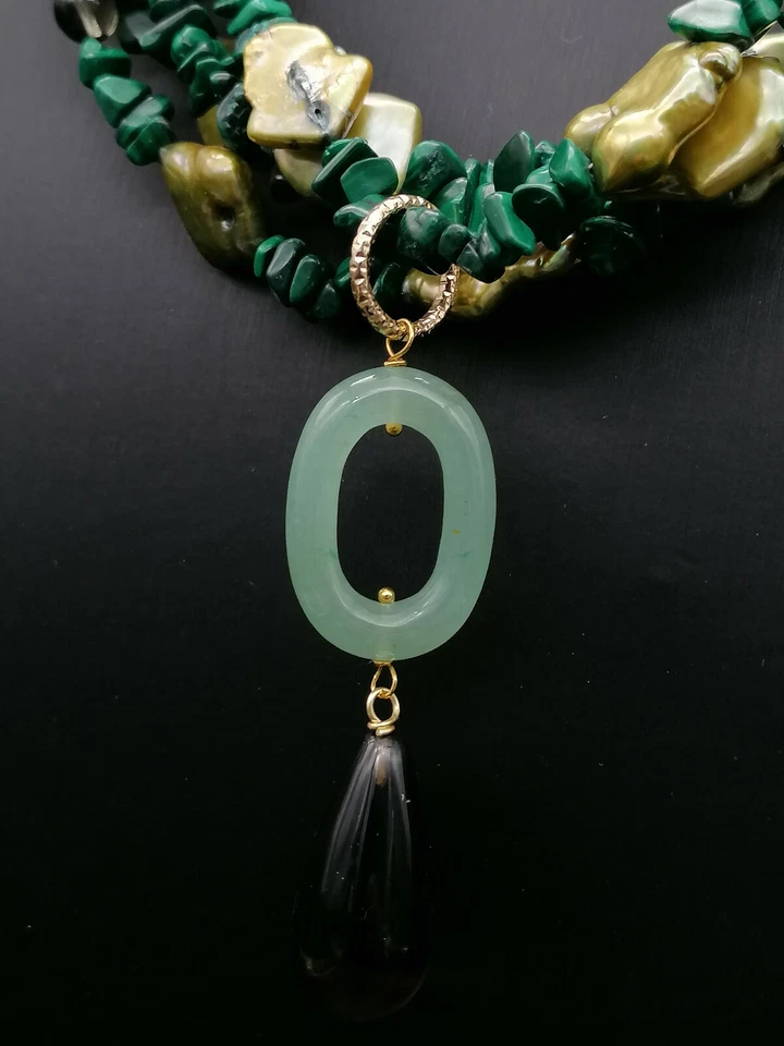 collana girocollo argento malachite perla quarzo avventurina MADE IN ITALY - Immagine 4 di 4