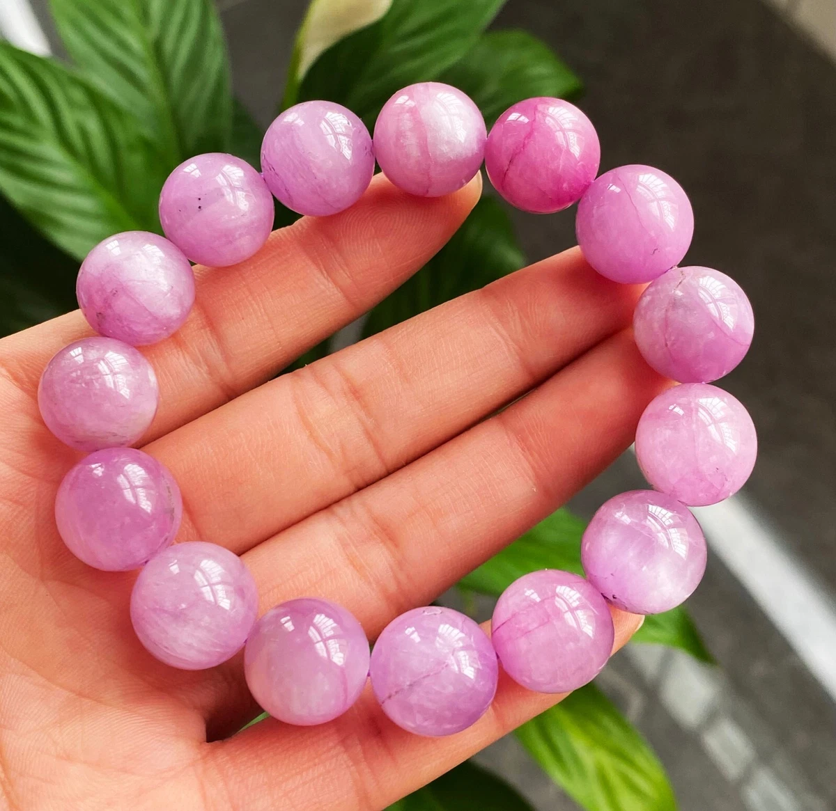 13.7mm Natural Purple Kunzite Crystal Round Cat s Eye Beads Bracelet B180