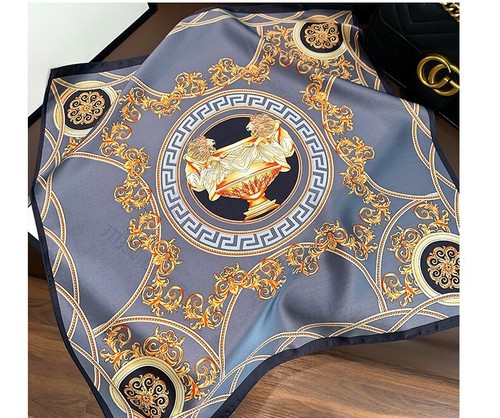 100% Silk Women Vintage Gray Lions Scarf Kerchief Bandana Neck Hairband 53x53cm - Picture 1 of 3