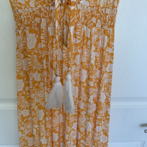Maxi Vestido Viscosa Verano Shein Talla Mediana Amarillo Nudo Floral Cuello en V - Imagen 4 de 12
