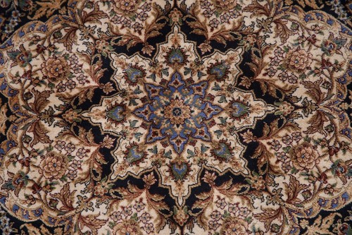 90% Silk Blue/ Ivory Floral Traditional Living Room Rug 6'x9' Turkish Carpet - Picture 7 of 12
