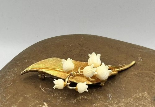 RARE MARCEL BOUCHER BROOCH/PIN LILY OF THE VALLEY RAISED GOLD TONE RETRO MARCEL - Picture 2 of 16