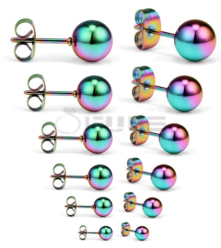 316L Surgical Steel Multicoloured Rainbow Cartilage Helix Ball Ear Stud Earrings - Picture 5 of 52