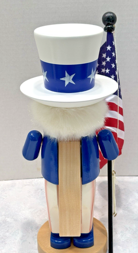 STEINBACH Germany Patriotic Uncle Sam Wood Nutcracker Holding USA American Flag - Picture 6 of 9