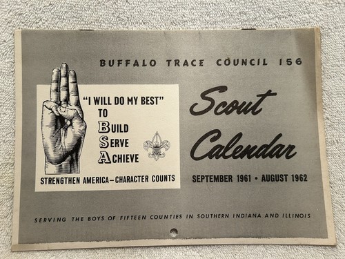 Vtg. Calendar Buffalo Trace Council 156 Boy Scouts 1961-62 Southern IN & IL BSA - Imagen 1 de 8