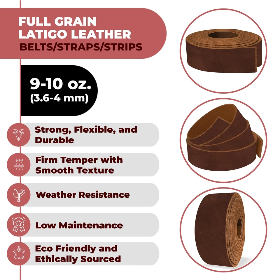 Tiras de cuero de vaca ELW 9-10 oz (3,6-4 mm) Latigo grado 84" Foto 2 de 4