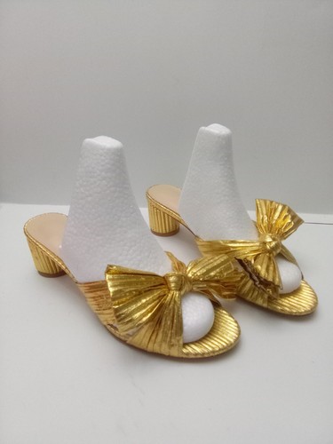 Metallic Gold Heels Crepe Bowtie Heels Size 8 EU Size 39 Slip On - Picture 2 of 8