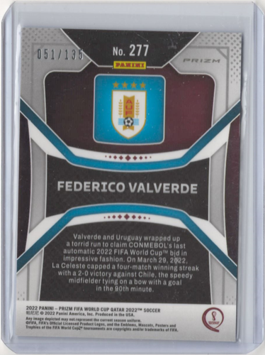 2022 Panini Prizm World Cup Qatar- Choice Blue Prizm #277 Federico Valverde /135 - Picture 2 of 2