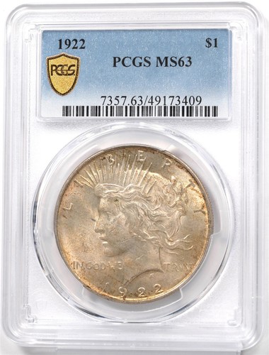 1922 Peace Dollar Silver Nice Luster and Toning! PCGS MS63 PC1702 - Picture 1 of 2