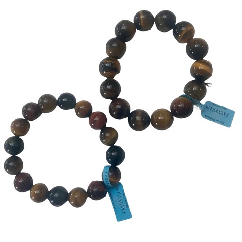 NEW 2 Tigers Eye Gemstone 12mm Bead Bracelets Protection Healing Amulet Stretch - Picture 2 of 4