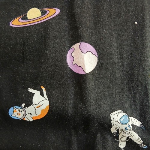 Camicia nuova con etichette Hot Topic taglia L nera blu arancione gatto spaziale astronauta tessuto bottoni - Foto 2 di 3