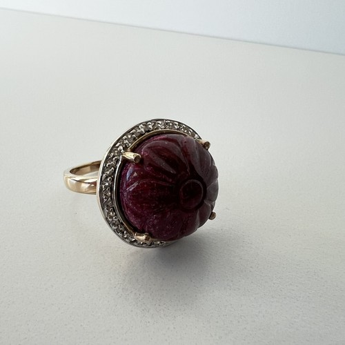 Anillo de cóctel con flores de rubí talladas en plata de ley pavé chapado en oro talla 7,25 RKS - Imagen 12 de 17