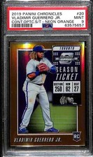 2019 Panini Contenders Optic Neon Orange Vladimir Guerrero Jr. Rookie 8/17 PSA 9