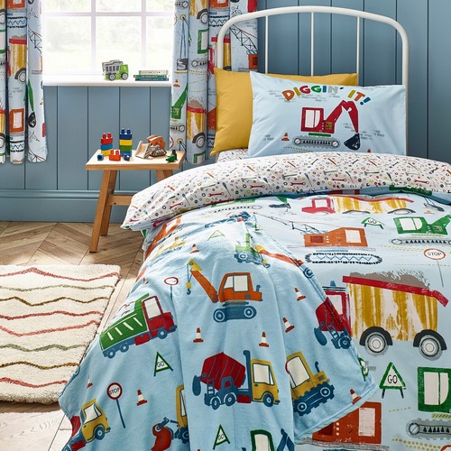Catherine Lansfield Digger Dreams Children's Duvet Cover Bedroom Range Blue - Picture 25 of 68