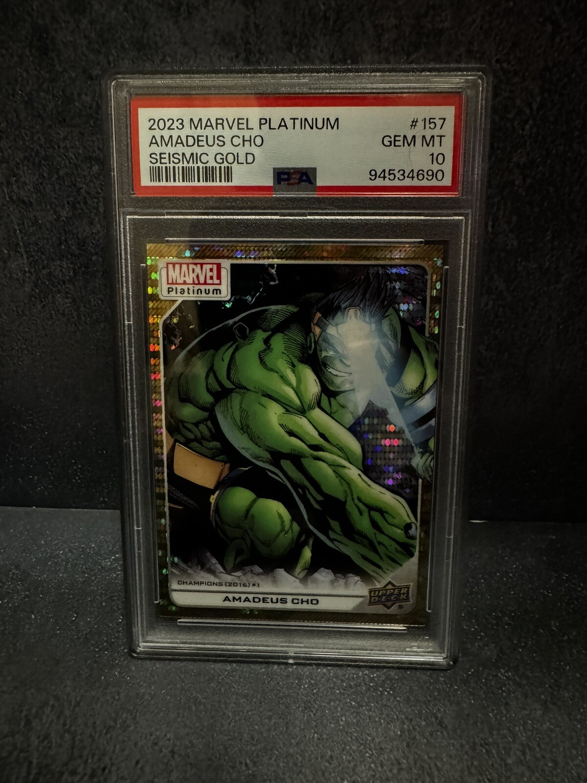 2023 Upper Deck Marvel Platinum Seismic Gold 4/10 Amadeus Cho Gem Mint 10 Pop 1