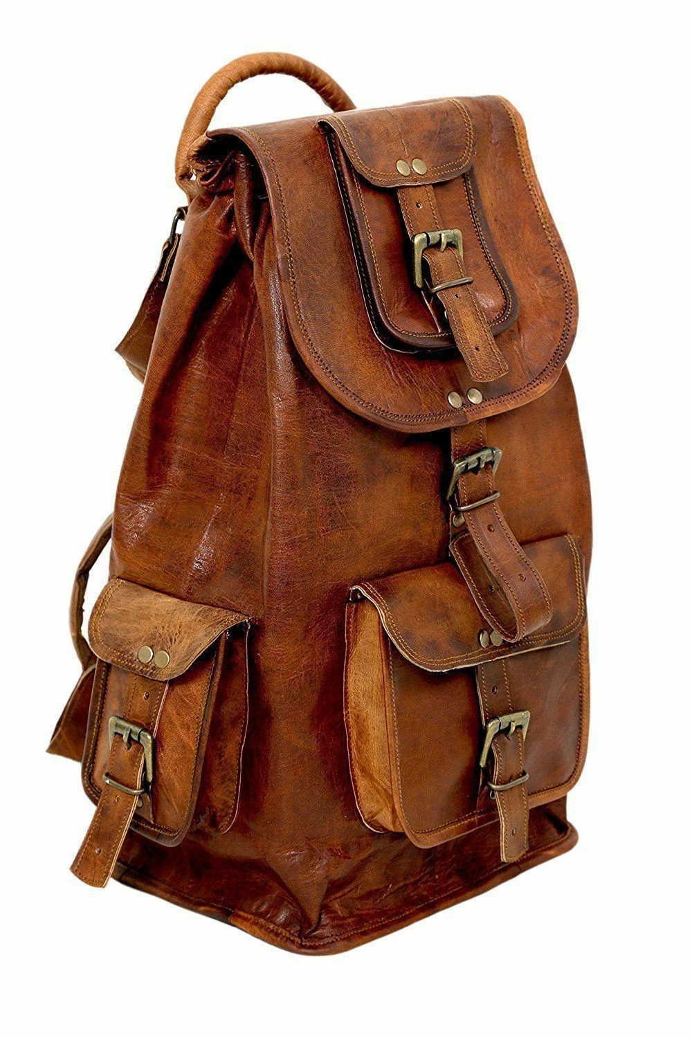 Genuine Leather Backpack Rucksack Travel Laptop Bag Multi Pocket Men's Women's