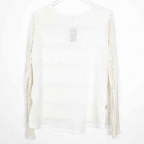 Miss Me Shirt Women Large Beige Cream Gold Lace Long Sleeve Hi Low Knit Pullover - Picture 6 of 11