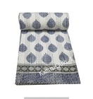 Indian Cotton Hand Block Art Kantha Handmade Bedspread Quilt Throw Twin Blanket