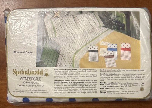 Springmaid Wondercale Charmed Circle BLUE Polka Dot TWIN Fitted SHEET 50/50 New - Picture 4 of 9