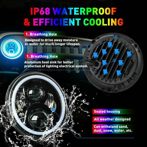 Faros halo LED RGB 7"" + combo de luces antiniebla para Jeep Wrangler JK JKU 2007-2018 - Imagen 6 de 11