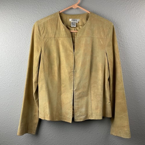 Blazer De Colección Co & Eddy Cuero Gamuza Genuino Camel Dorado Metálico Pulido Forrado M - Imagen 1 de 9