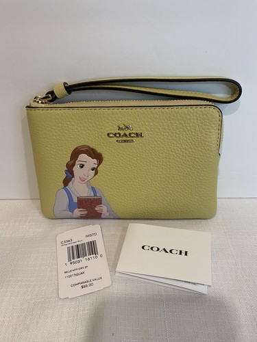 NWT Disney X Coach Belle Leather Corner Zip Wristlet Wallet Vanilla Cream NWT