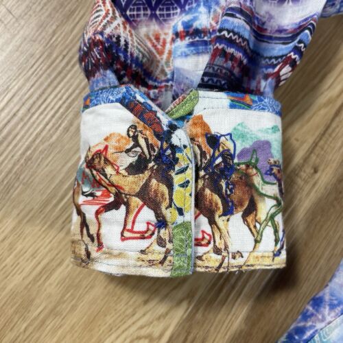 Camisa de lino Robert Graham manga larga abotonada para hombre mediana The Tribe camel usada en excelente estado - Imagen 7 de 18