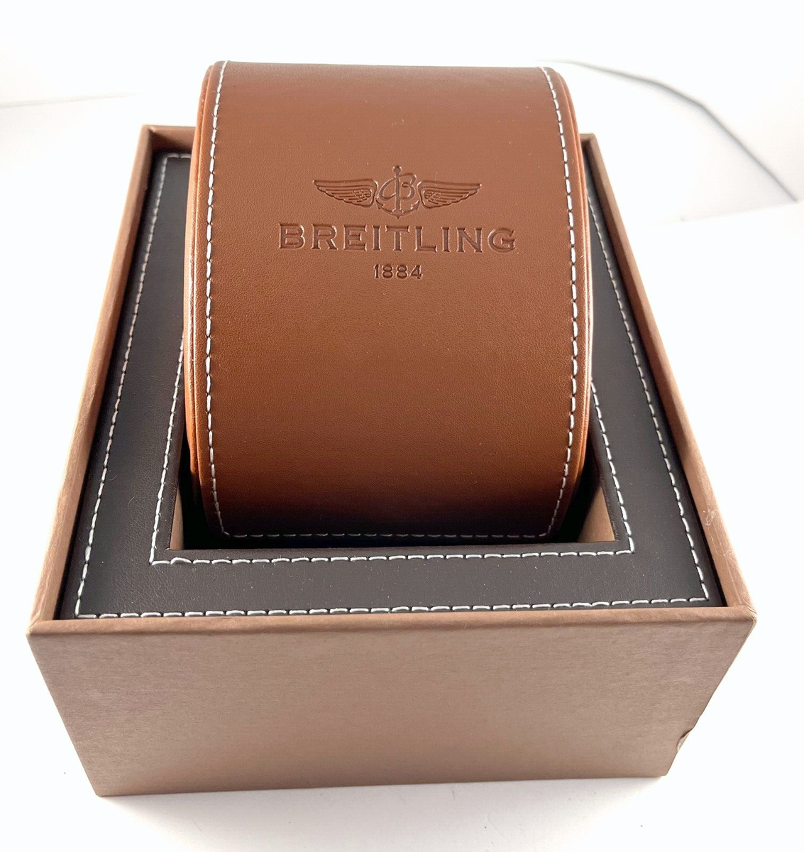 New Brown Leather Breitling Watch Box , Manual, Maintenance New Brown Leather Breitling Watch Box , Manual, Maintenance