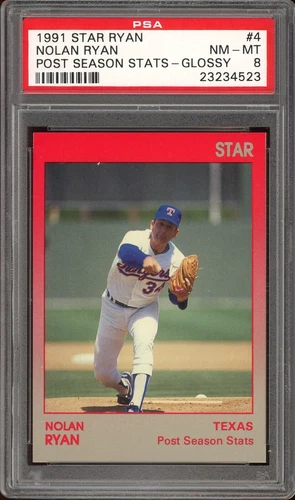 1991 Star Ryan Baseball #4 Nolan Ryan Post Season Stats Glossy PSA 8