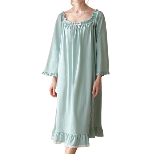 Women's Cotton Victorian Nightgown Long Sleeve Ruffle Vintage Soft Sleep Dress - Bild 9 von 36