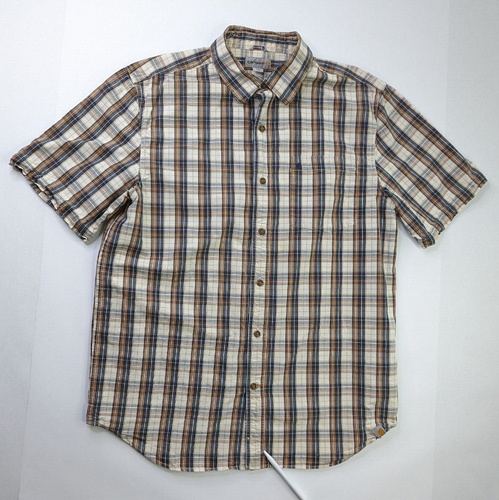 Camisa Carhartt Para Hombre L Grande A Cuadros Botones Calce Relajado Marrón Tostado - Imagen 2 de 6
