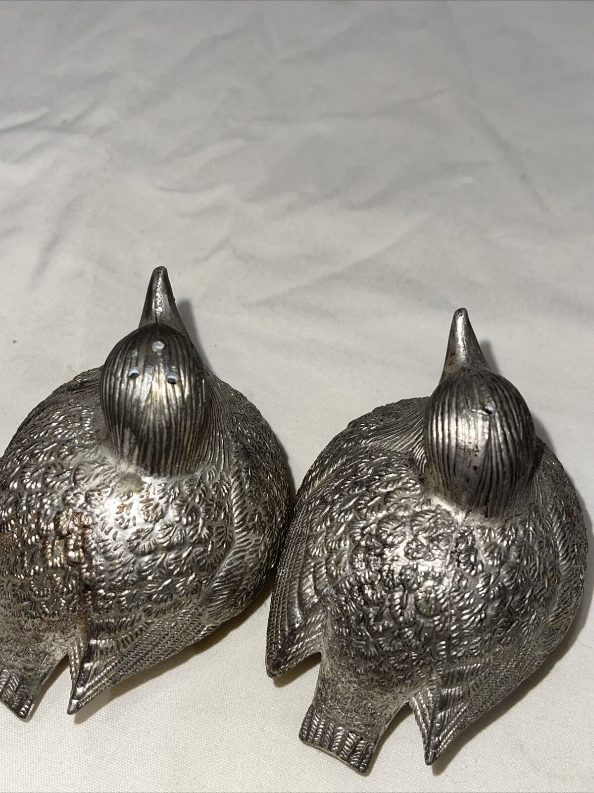 Vintage Silverplate Salt Pepper Shaker Set Bob-white Fat Bird Quail Inside Lined - Picture 5 of 7