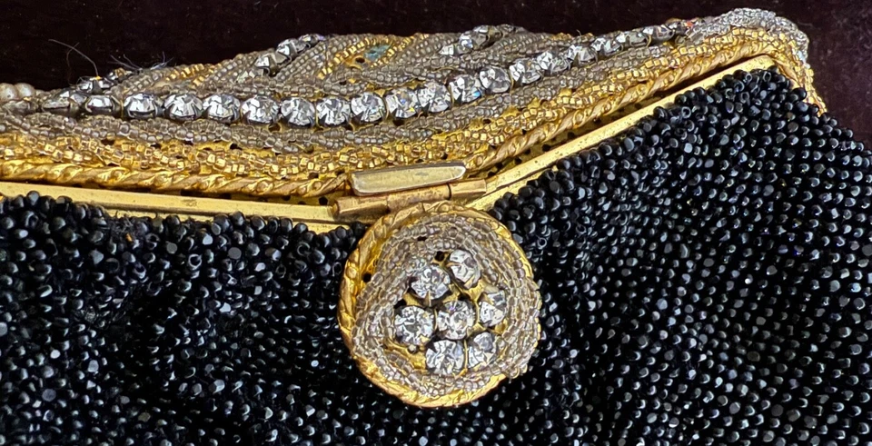 Antique French Evening Beaded Bag with Rhinestone Accents ZZ355 - Image 2 of 4