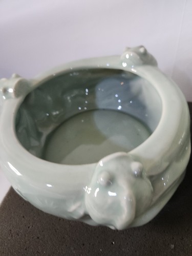 Chinese Jade Celadon Ceramic Koi Fish Bowl And Pot (Ee) - Picture 2 of 11