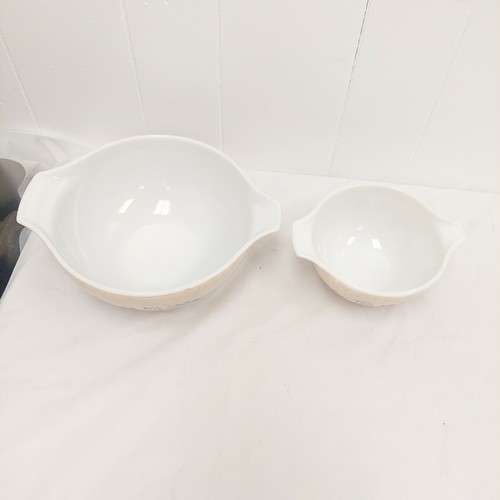 2 Vintage Pyrex HOMESTEAD Tan & Blue Cinderella Mixing / Nesting Bowl 443 & 441 - Picture 2 of 10