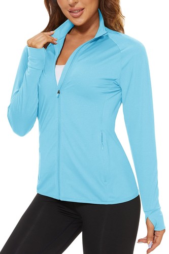 UPF50+ Women's Outdoor Long Sleeve Sun Shirt Casual Workout Gym Full Zip Jacket - Picture 34 of 117
